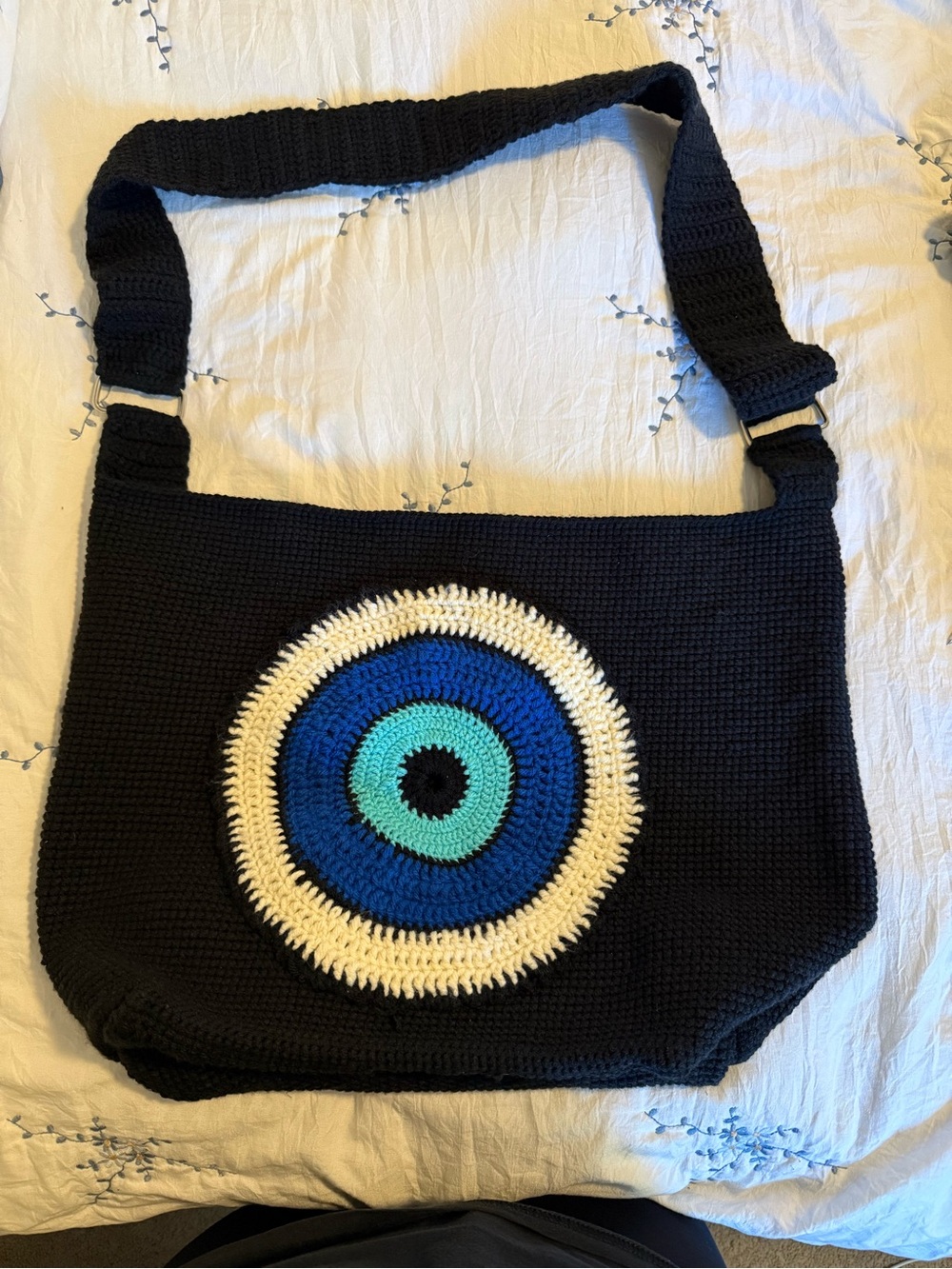 Evil Eye Hand-Crocheted Black Shoulder Bag